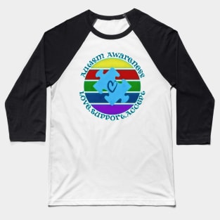 Autism Awareness Retro Sunset Puzzle Heart Design Baseball T-Shirt